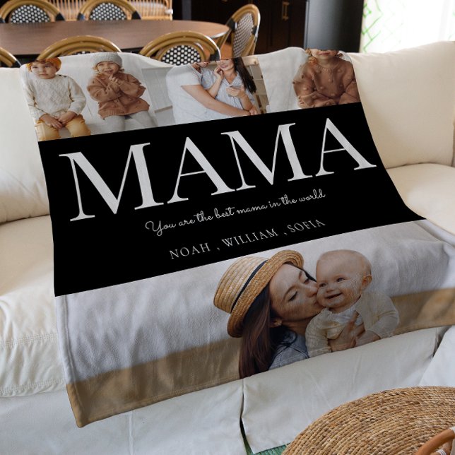 Mama black and white  moden typography 4 photo  fleece blanket (Creator Uploaded)