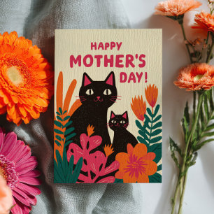 Mama Black Cat& Kitten Floral Happy Mother's Day Card
