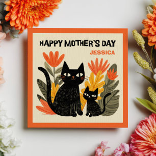 Mama Black Cat& Kitten Floral Happy Mother's Day  Card