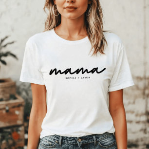 Mama   Black Script with Kids Names T-Shirt