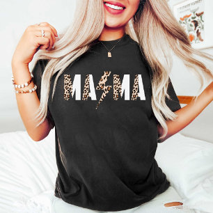 Mama Black & white Leopard Print Birthday T-Shirt