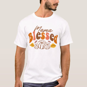 Mama Blessed Pumpkin Halloween Groovy Fall Season T-Shirt