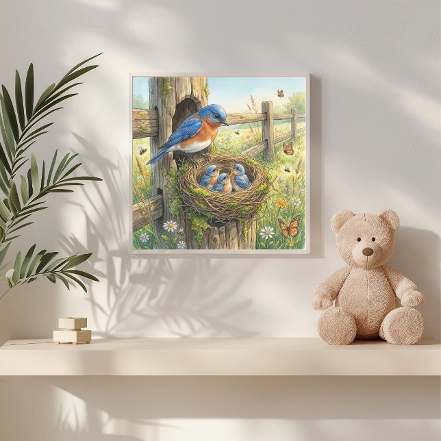 Mama Bluebird and Her Chicks Nursery Poster (Creator Uploaded)