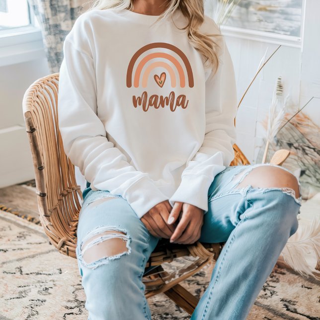 Mama Boho Rainbow Burnt Orange Terracotta Womens Sweatshirt (Creator Uploaded)