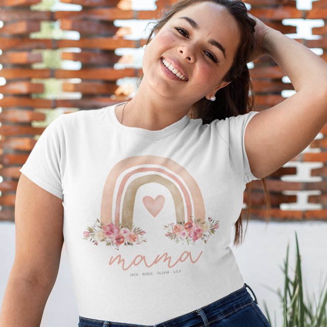 Mama Boho Rainbow Kids Names Mother's Day T-Shirt (Creator Uploaded)