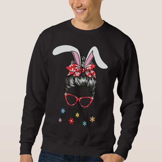 Mama Bunny Messy Bun Happy Easter Sweatshirt (Front)