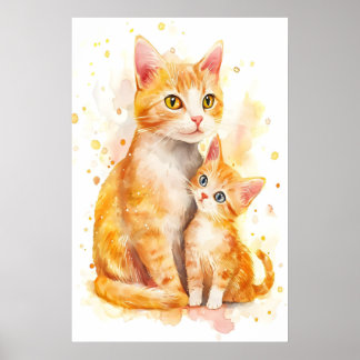 Mama Cat Watercolor Nursery Print, Mummy and Me Poster