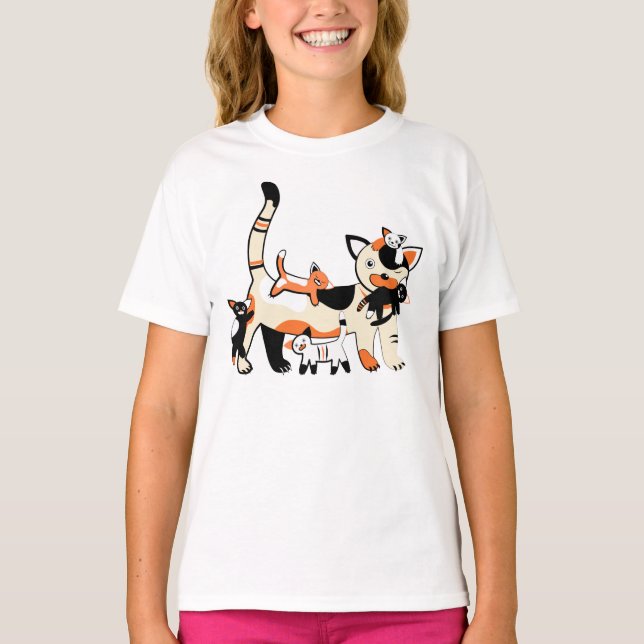 Mama cat with kittens funny picture. T-Shirt (Front)