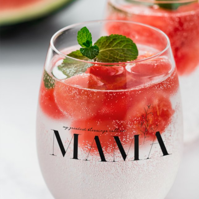 Mama | Chic Boho Lettering & Floral Stemless Wine Glass (Creator Uploaded)