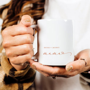 Mama   Chic Boho Script and Heart with Kids Names Coffee Mug