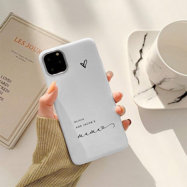 Mama | Chic Script and Heart with Kids Names Case-Mate iPhone Case (Creator Uploaded)