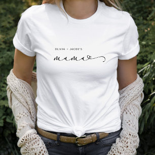 Mama Chic Script and Heart with Kids Names T-Shirt