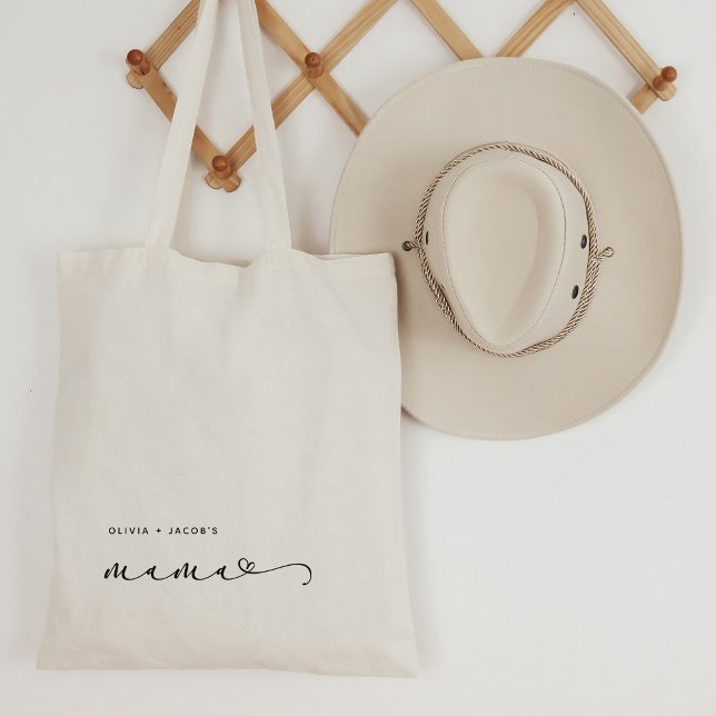 Mama | Chic Script and Heart with Kids Names Tote Bag (Creator Uploaded)
