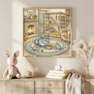 Mama Chinchilla and Babies Nursery Poster