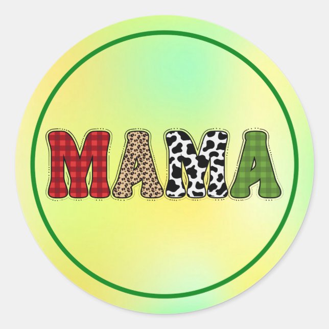 Mama Christmas Plaid Pattern Design Classic Round Sticker (Front)