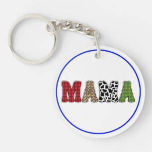 Mama Christmas Plaid Pattern Design Key Ring