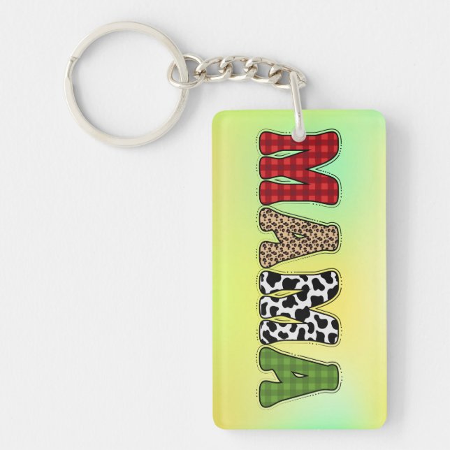 Mama Christmas Plaid Pattern Design Key Ring (Front)