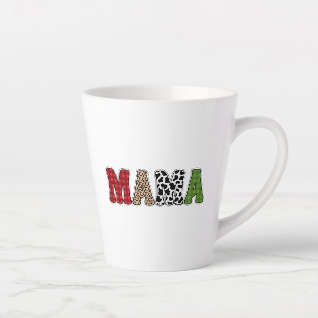 Mama Christmas Plaid Pattern Design Latte Mug (Right)