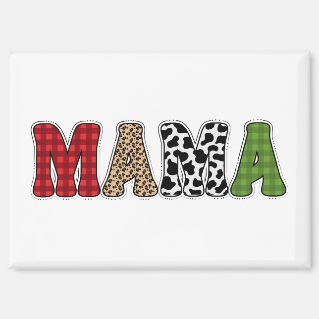 Mama Christmas Plaid Pattern Design Magnet (Front)