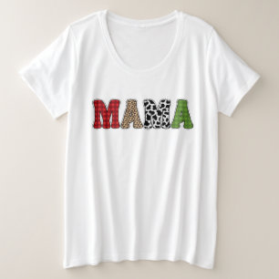 Mama Christmas Plaid Pattern Design Plus Size T-Shirt