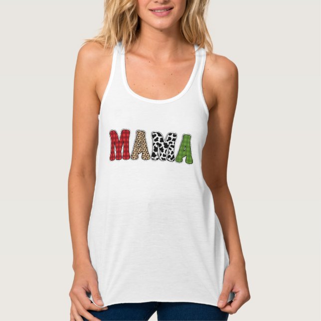 Mama Christmas Plaid Pattern Design Singlet (Front)