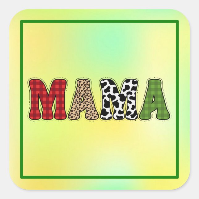 Mama Christmas Plaid Pattern Design Square Sticker (Front)