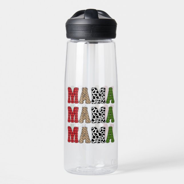 Mama Christmas Plaid Pattern Design Water Bottle (Front)