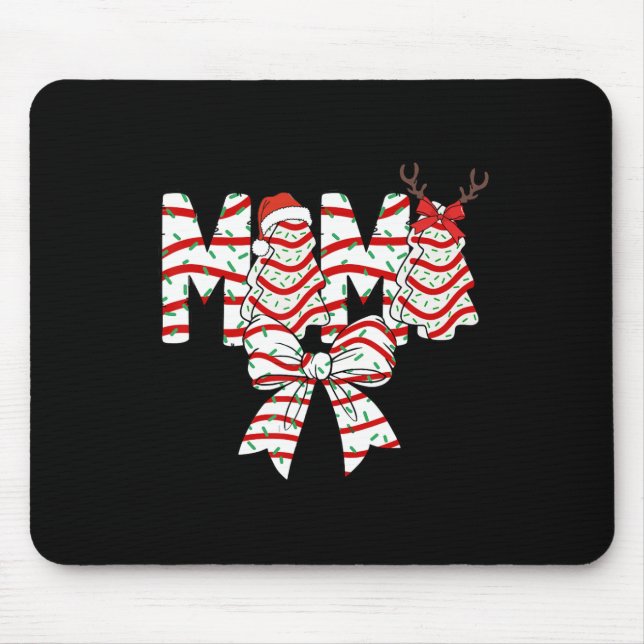 Mama Christmas Tree Cake Pattern Coquette Bow Xmas Mouse Pad (Front)
