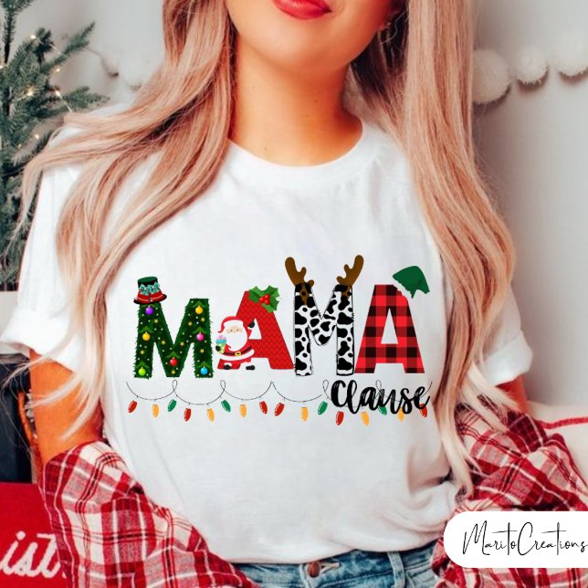 Mama Claus Christmas, Christmas, Red buffalo Mom. T-Shirt (Mama Clause.)