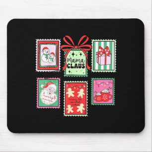 Mama Claus Christmas Mom Stamp Bow Pajama Matching Mouse Pad