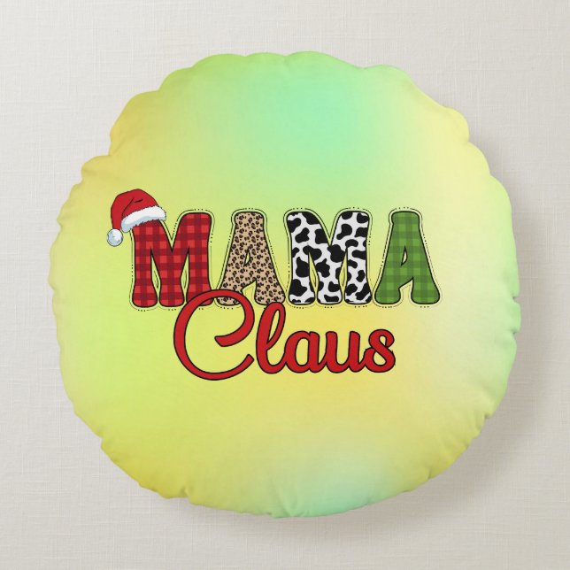Mama Claus Plaid Pattern-60096 Round Cushion (Front)