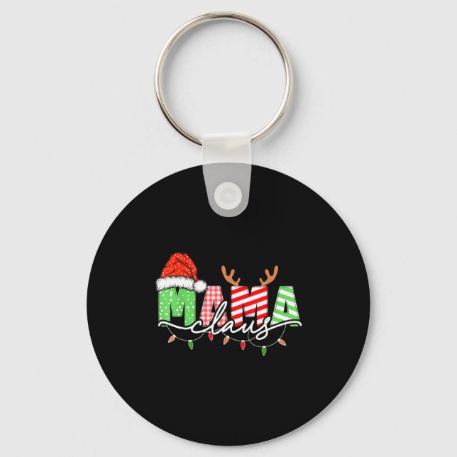 Mama Claus Xmas Christmas Lights Pajama Family Mat Key Ring (Front)