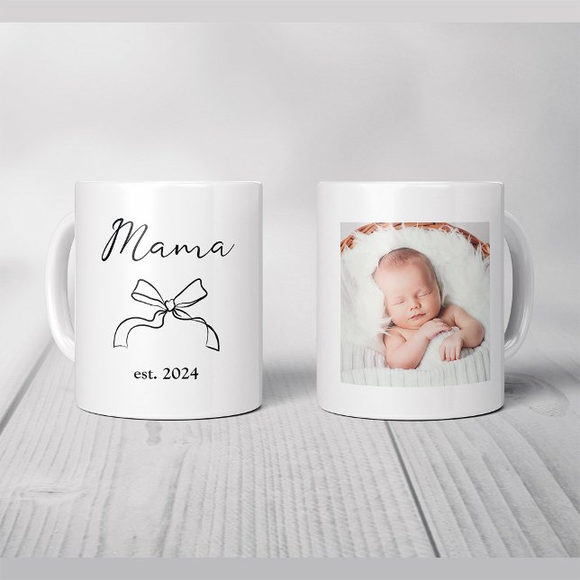 Mama | Coquette Black Bow and Baby's Photo Coffee Mug (Creator Uploaded)