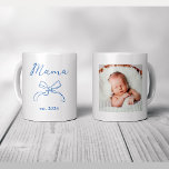 Mama | Coquette Blue Bow and Baby's Photo Coffee Mug<br><div class="desc">This stylish,  whimsical mug says "Mama" in a pretty blue colour with a matching bow and a spot for the birth date of her baby. Add her child's photo for a coquette style mug that is the perfect trendy keepsake that any mother of a baby boy will treasure.</div>
