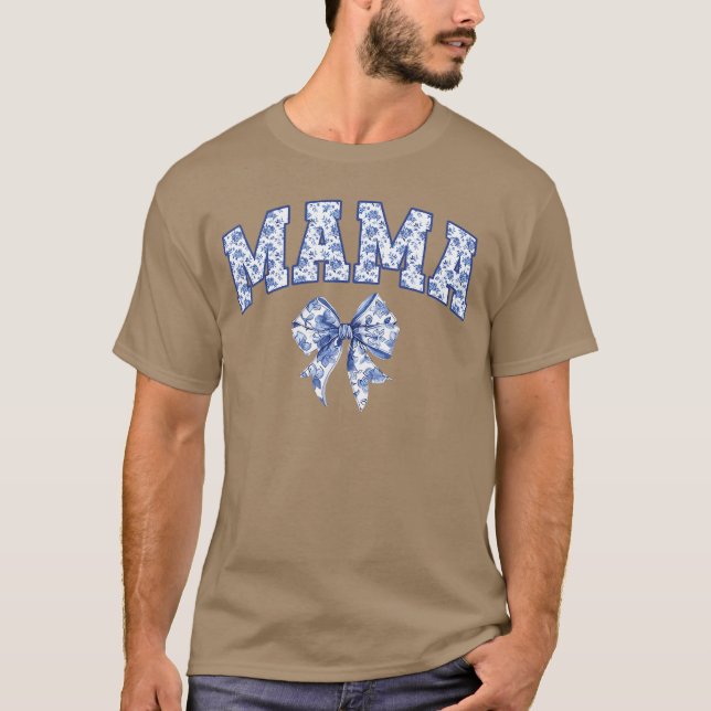 Mama Coquetteoile Blue Bow Floral Family Matching  T-Shirt (Front)