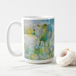 Mama Cow Country Farm Art Blue Green Large Coffee Mug