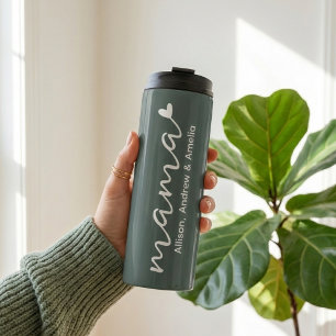 Mama Custom Modern Script Mum with Kids Names Thermal Tumbler