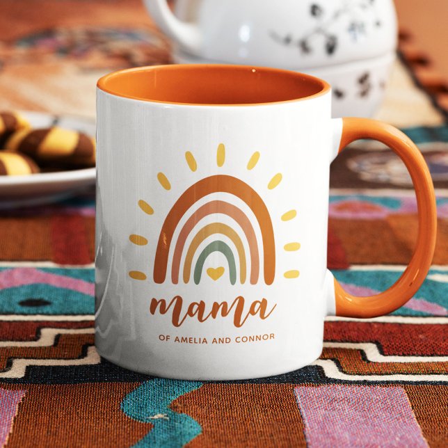 Mama Custom Name Boho Earth Tone Rainbow Sun Mug (Creator Uploaded)