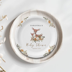 mama deer and baby deer baby shower  paper plate