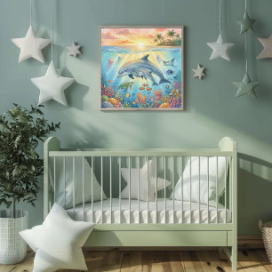 Mama Dolphin and Calf Nursery Poster