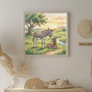 Mama Donkey and Foal Nursery Poster