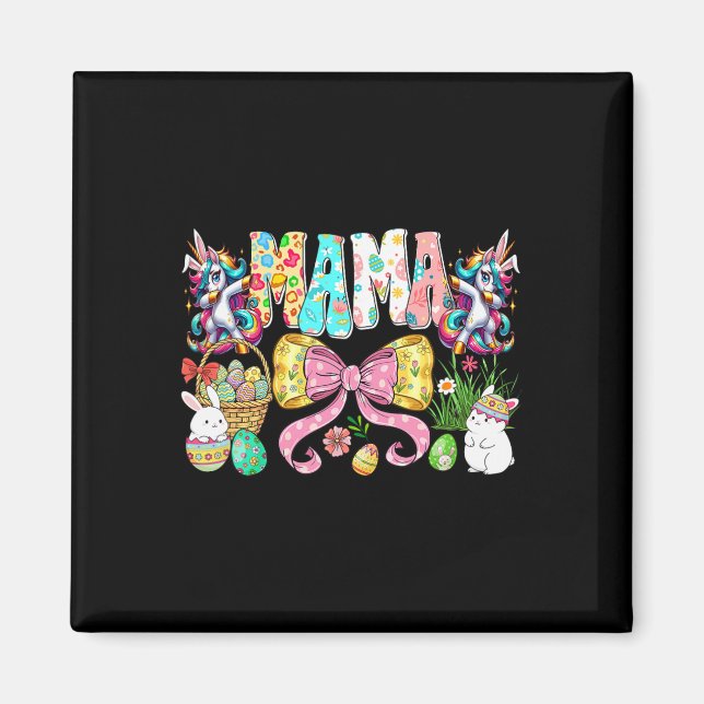 Mama Easter Bunny Unicorns Hunting Eggs Colourful  Magnet (Front)