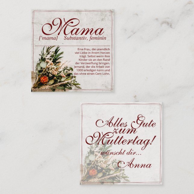Mama - einfach unersetzlich - Bouquet Card (Front/Back)