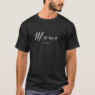 Mama Est 2021 Pregnancy Announcement Brush Letteri T-Shirt