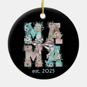Mama Est. 2025 Floral Boho Typography Art Ceramic Tree Decoration