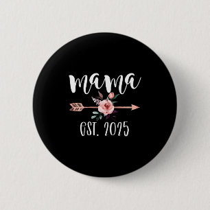 Mama est 2025 floral mothers day new mum 6 cm round badge