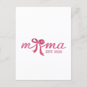 Mama Est 2025 Hot Pink Bow Coquette Mother Day Announcement Postcard