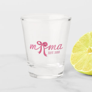 Mama Est 2025 Hot Pink Bow Coquette Mother Day Shot Glass