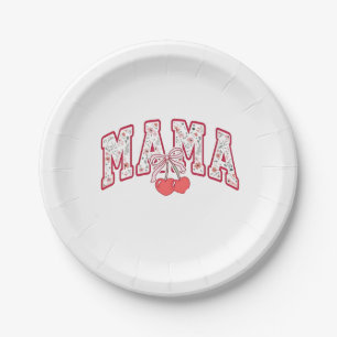 Mama est 2025 Mothers Day Coquette bow Paper Plate