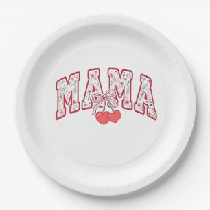 Mama est 2025 Mothers Day Coquette bow Paper Plate